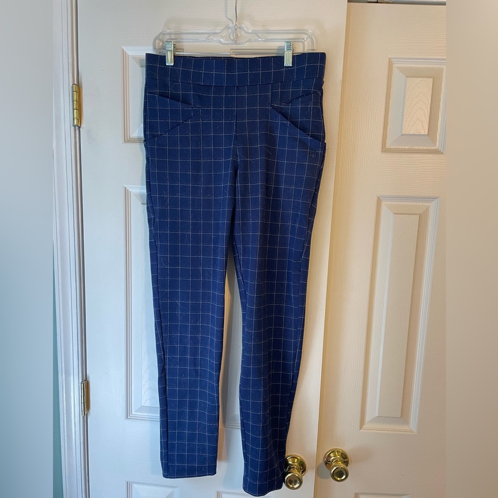 Betabrand Blue Ankle Cropped Pants with Windowpane Pattern - Picture 3 of 4